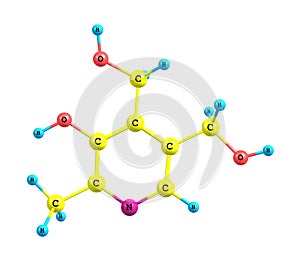 Pyridoxine (vitamin B6) molecular structure on white background