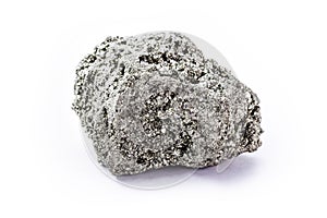 Pyrite crystal, or iron pyrite, on isolated white background, esoteric ore used to purify the energies of environments