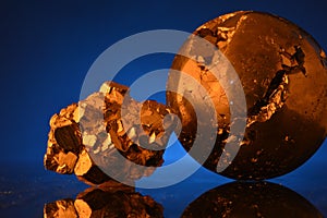 Pyrite (iron disulfide) sphere and nugget