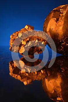 Pyrite (iron disulfide) sphere and nugget