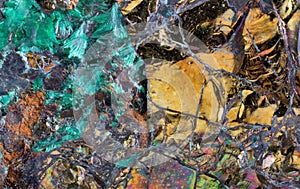 Pyrite in malachite extreme closeup