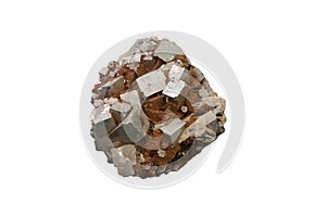 Pyrite mineral stone or Fool`s gold isolated on white background.