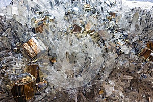 Pyrite and other crystals illuminated with monocromatic light