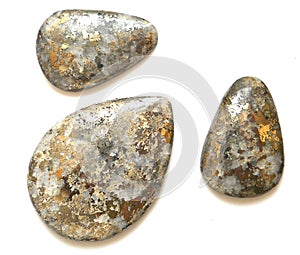 Pyrite in quartz cabochons