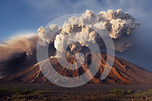 Pyroclastic Flow Spreading out From an Erupting Volcano photo