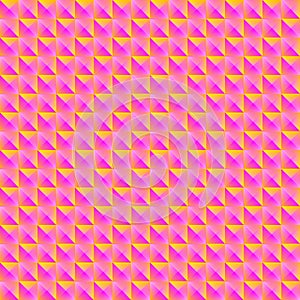 Pyromidal pattern of orange squares and striped pink triangles