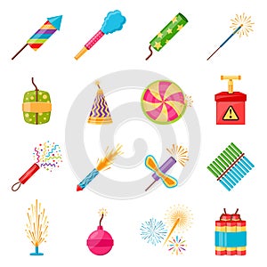 Pyrotechnics Festival Flat Icons Set