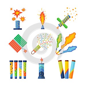 Pyrotechnics and fireworks vector.
