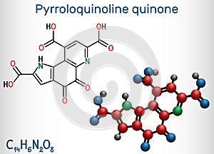 Pyrroloquinoline quinone,  PQQ , methoxatin  C14H6N2O8 molecule. It has a role as a water-soluble vitamin and a cofactor. photo