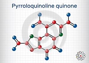 Pyrroloquinoline quinone,  PQQ , methoxatin  C14H6N2O8 molecule. It has a role as a water-soluble vitamin and a cofactor. Sheet of photo