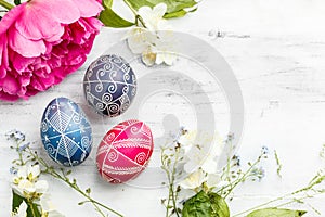 Pysanky Ukrainian Easter Eggs on shabby background