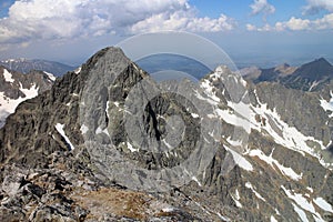 Pysny peak 2623 m from Lomnicky peak 2634 m,, High Tatras