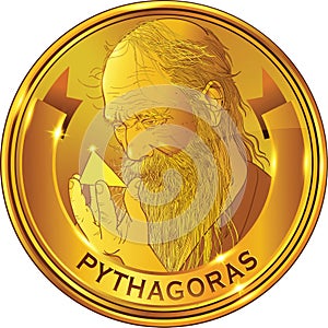 Pythagoras gold style portrait, vector photo