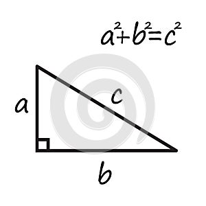 Pythagoras` theorem on white background. Pythagorean theorem equation sign. theory of pythagoras symbol. flat style