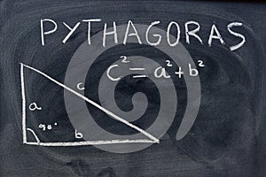 Pythagorean theorem written with a chalk on the blackboard photo
