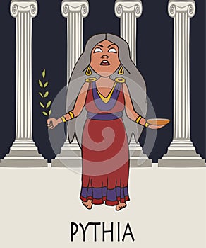 Pythia, greek oracle cartoon portrait