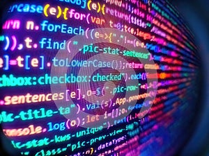 Python binary code. Photo of computer digital background. Real softwar. Abstract screen of software. Programmer developer screen.