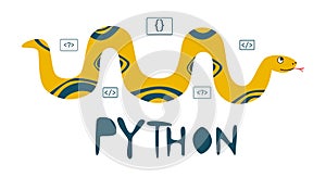 Python code language sign. Programming coding and developing concept.