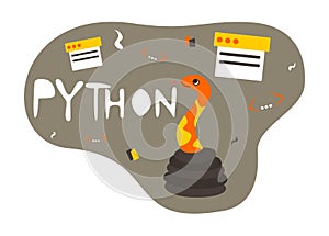 Python code language sign. Programming coding and developing concept.