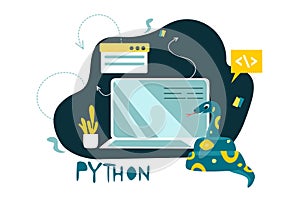 Python code language sign. Programming coding and developing concept.