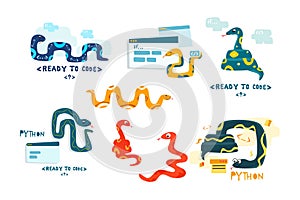 Python code language sign. Programming coding and developing concept.