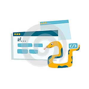 Python code language sign. Programming coding and developing concept