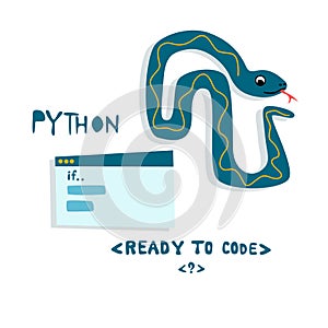 Python code language sign. Programming coding and developing concept