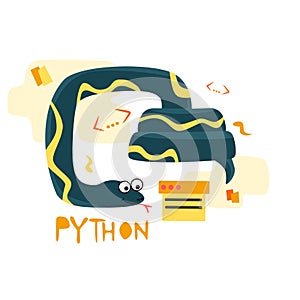 Python code language sign. Programming coding and developing concept