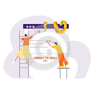 Python code language sign. Programming coding and developing concept