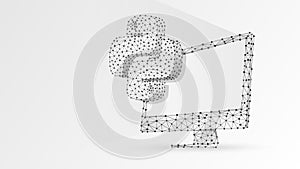 Python coding language sign on computer monitor. Device, programming, developing concept. Abstract, digital, wireframe