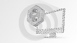 Python coding language sign on computer monitor. Device, programming, developing concept. Abstract, digital, wireframe, low poly