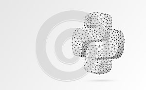 Python coding language sign. Device, programming, developing concept. Abstract, digital, wireframe, low poly mesh, vector white