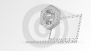 Python coding language sign on notebook screen. Device, programming, developing concept. Abstract, digital, wireframe, low poly
