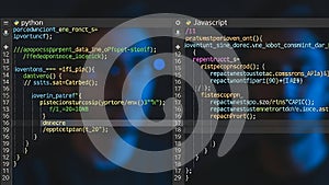 Python and JavaScript Code on Dark Screen with Bokeh Lights