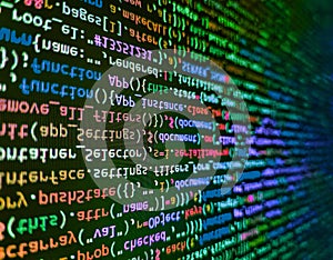 Python programming developer code. Close up of computer web page code inside of html file. Abstract program code on computer