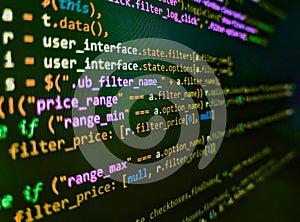 Python programming developer code. SEO concepts for better SERP. Javascript code in bracket software. Application web source code