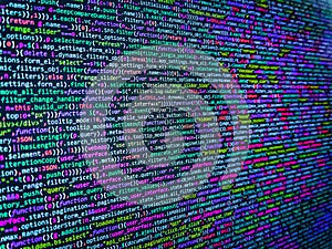 Python programming developer code. Website development. Programmer developer screen. Application web source code on monitor. HTML5