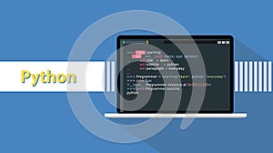 Python programming language with example code on screen text