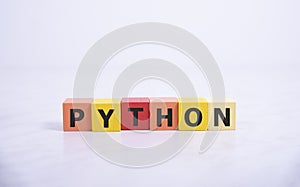 Python programming language word concept. QA concept