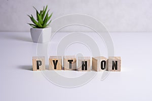 Python programming language word concept. QA concept