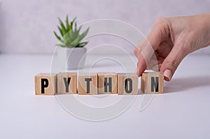 Python programming language word concept. QA concept