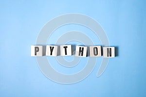 Python programming language word concept. QA concept