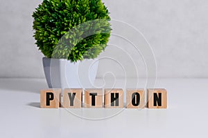 Python programming language word concept. QA concept.