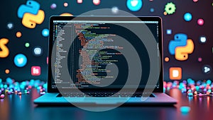 Python Programming Laptop Stock Photo: Code, Software Development, Tech