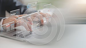 Python Programming Web Development Coding Concept. Software development concepts and programming for various devices, Software
