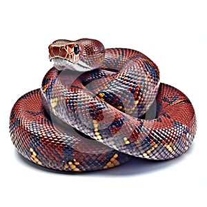 Python snake isolated on white background,  Python reticulatus