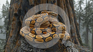 Pythons twisting around ancient trees in the wilderness, a serpentine encounter in nature s history