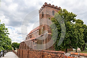 Pyzdry, wielkopolskie / Poland â€“ July, 22, 2020: Catholic Church in a small town. Christian temple in Central Europe