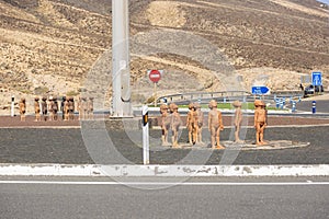 `PÃÂ¡jara/Fuerteventura/Spain`; 24 02 2019; `Sculpture `Caminos`, better known as the children of the roundabout represents th photo