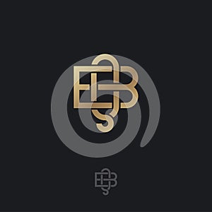 Q and B letters. Q and B monogram consist of inwrought gold lines, isolated on a dark background.